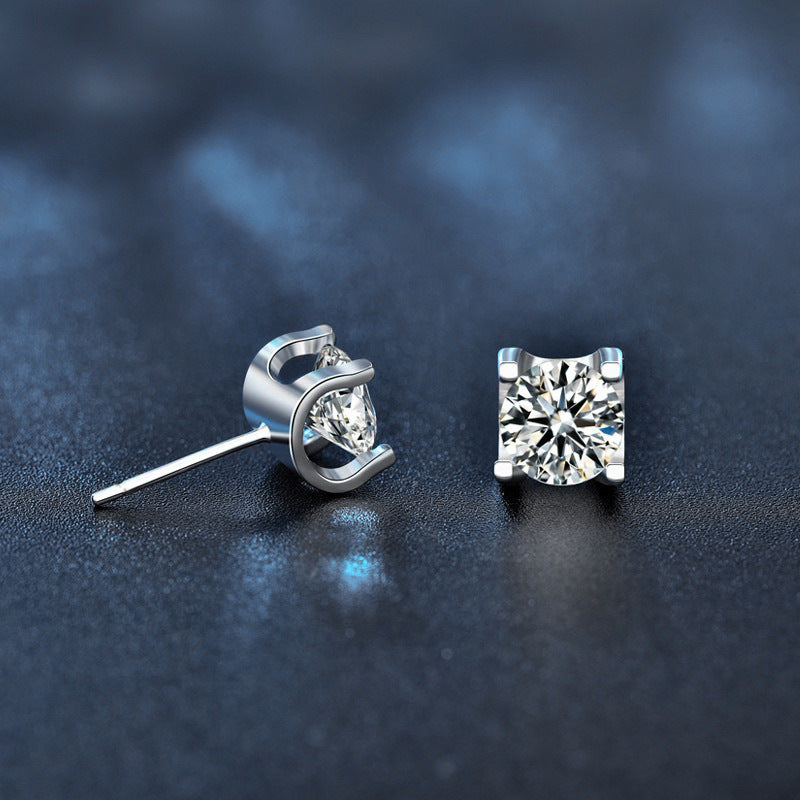 2024 New Stud Earrings 925 Sterling Silver Korean Style Women's Earrings Simple Moissanite Diamond Bull Head Earrings Retro Temperament Jewelry