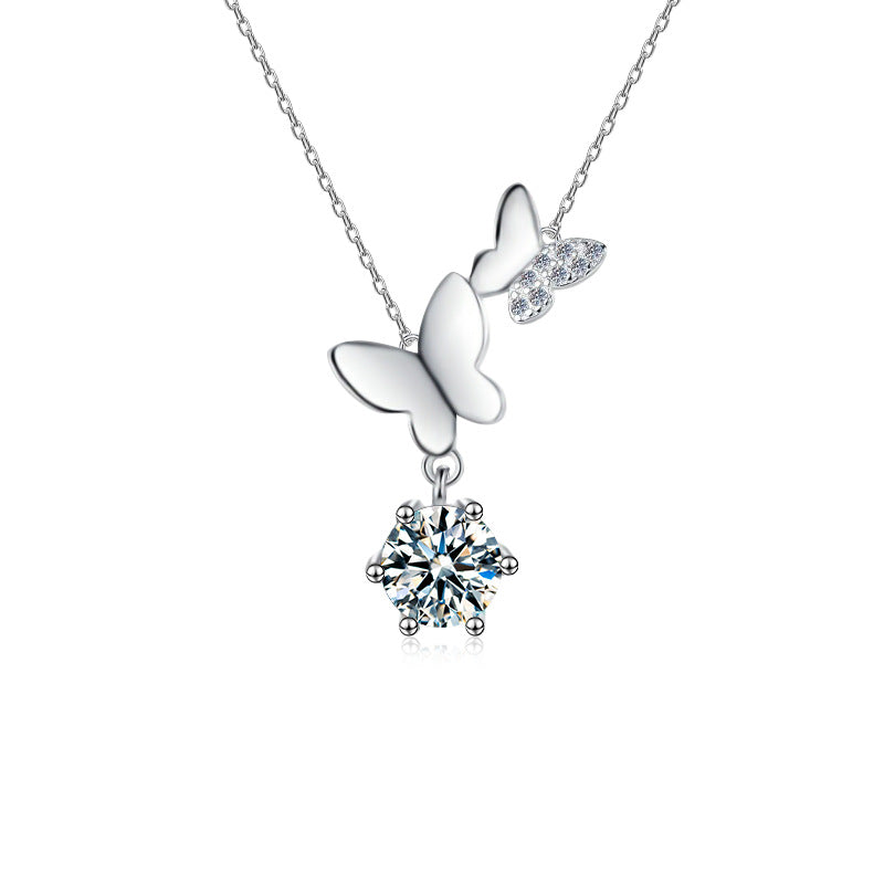 925 Silver Moissanite Butterfly Necklace, Colorfast, Women's Design, Autumn Winter High-end Collar Chain, Ins Unique Accessories