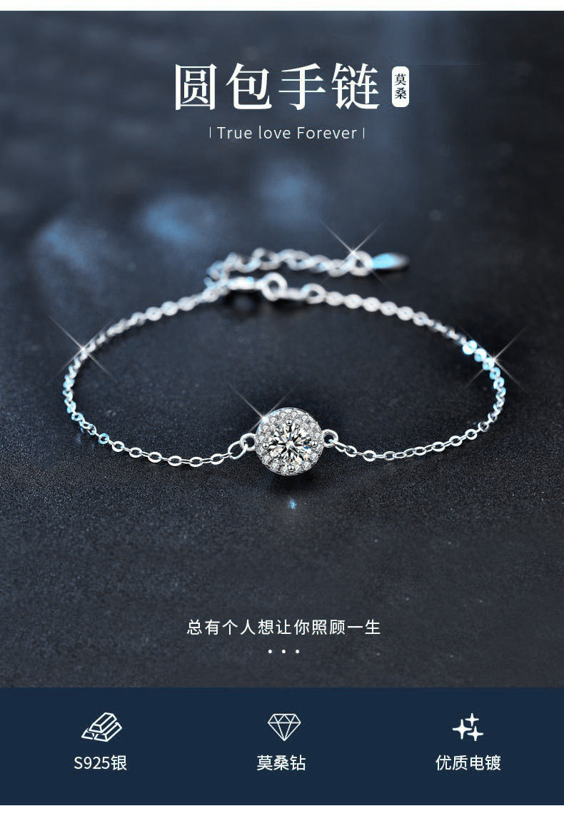Moissanite 925 sterling silver summer small fresh round bracelet girls niche bracelet best friend gift