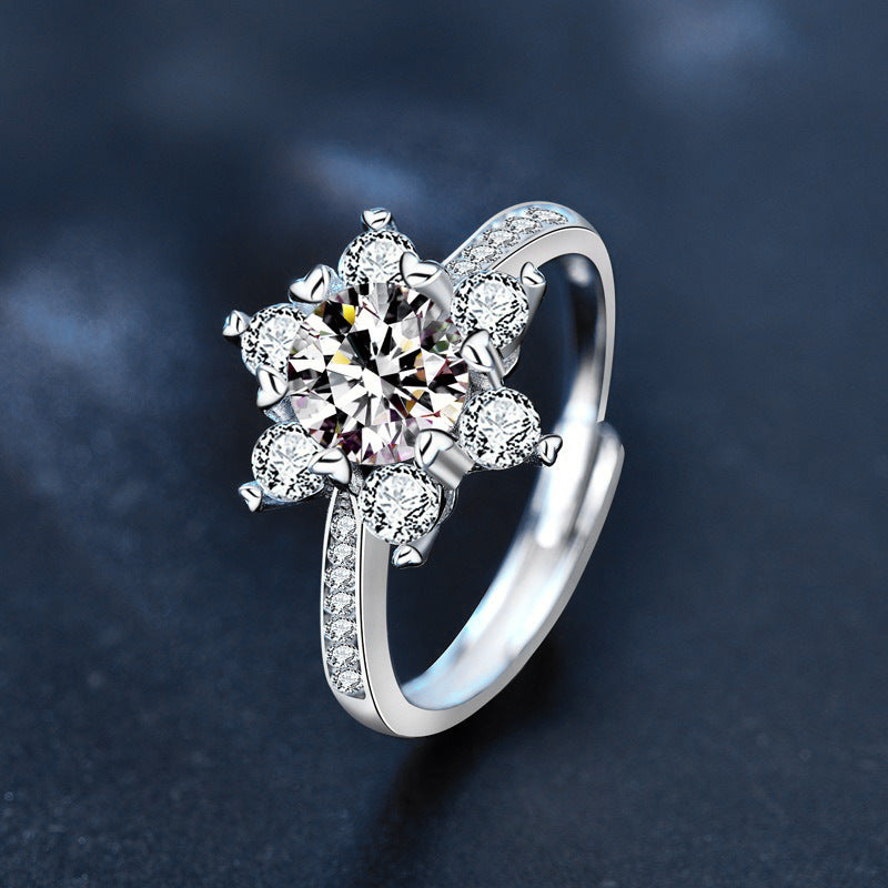 Moissanite 925 silver women's ring, unique design, rare snowflake ring, fashion accessory, imitation open ring, ins