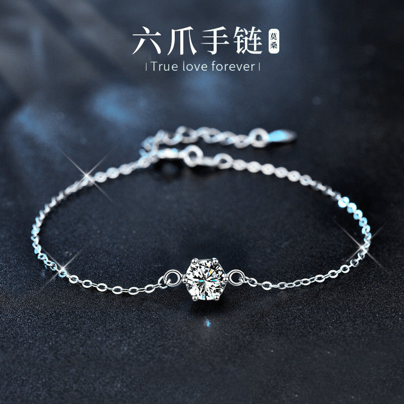 925 sterling silver six-claw bracelet jewelry wholesale student Korean version simple moissanite bracelet niche hexagonal bracelet