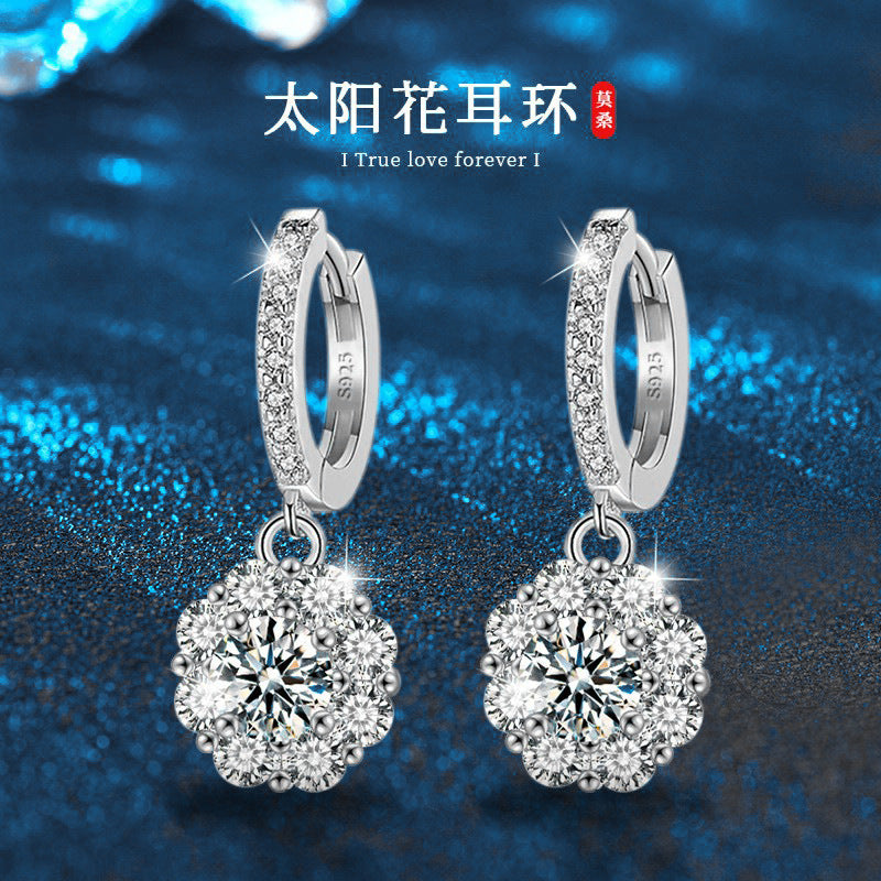 Moissanite Earrings Silver S925 Earrings High-end Sunflower Earrings Cross-border Jewelry