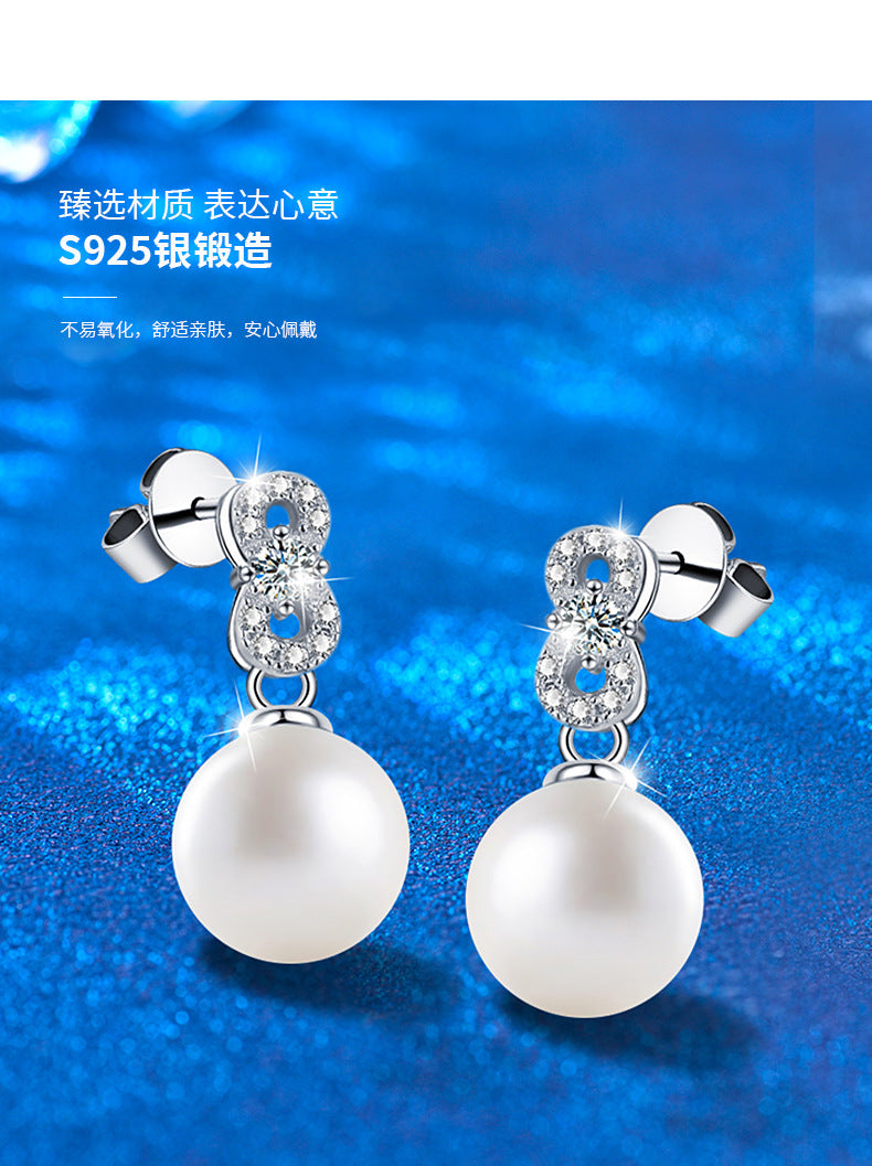 925 Sterling Silver Natural Freshwater Pearl Stud Earrings High-End Earrings Moissanite Drop Earrings Jewelry Holiday Decorations