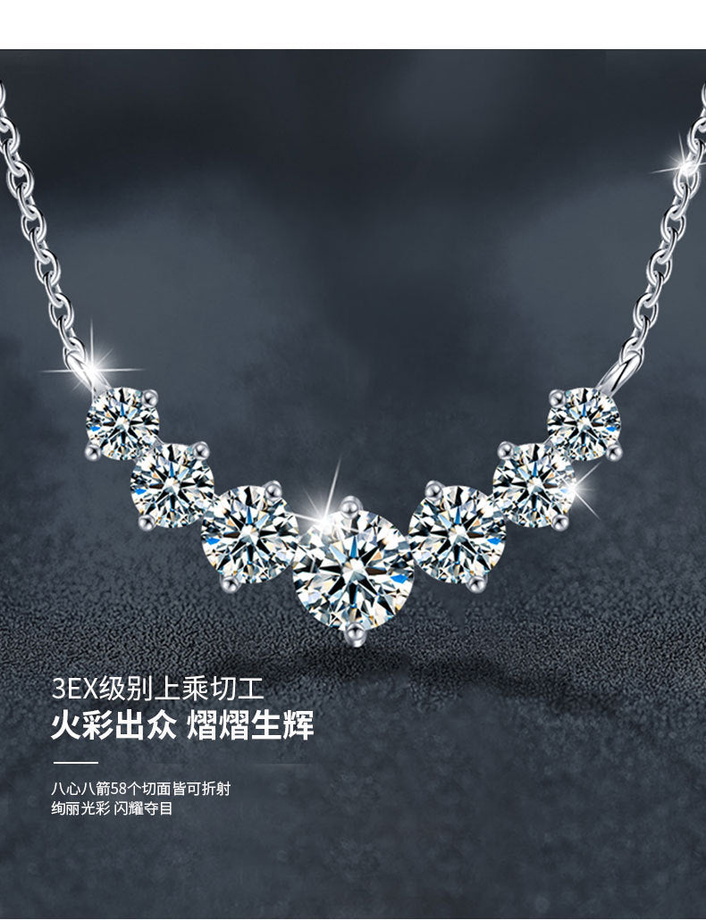 925 Silver Smiling Seven Princess Necklace Accessories, High-end, Versatile Moissanite Pendant, Women's Ins Simple Collar Chain