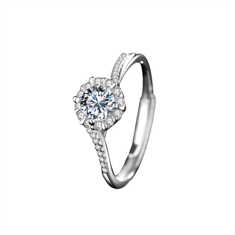 New Moissanite Snowflake Diamond Ring 925 Sterling Silver Jewelry Niche Ins Open Hand Jewelry Wedding Ring