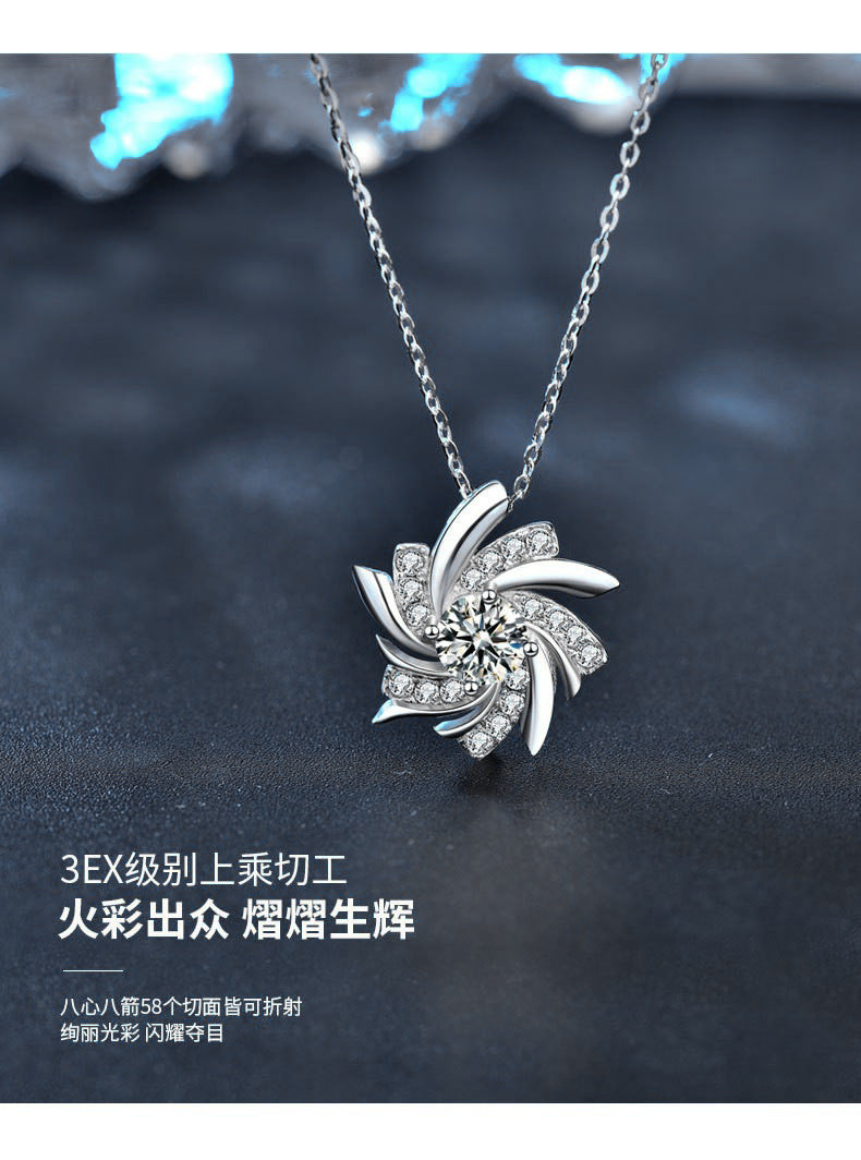 Windmill necklace for women, S925 pure silver pendant, European and American trendy luxury, unique design, moissanite, collar necklace for girlfriend