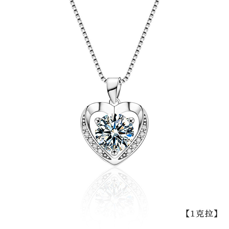 Moissanite necklace jewelry for women, high-end 925 silver heart pendant collar chain