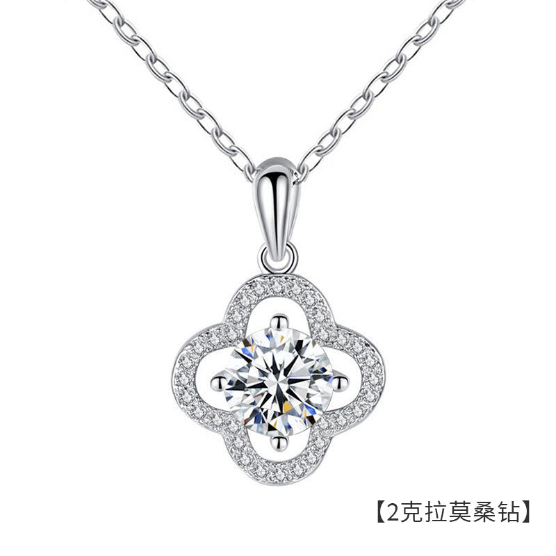 S925 Sterling Silver High-End Four-Leaf Clover Moissanite Necklace Fashionable and Elegant Xiaohongshu Style Clavicle Chain