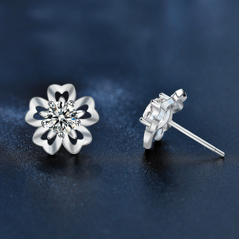 Sakura Stud Earrings for Women, Summer Literary Style, Moissanite Diamond Earrings, New Original 925 Silver Needle Fairy Flower Earrings
