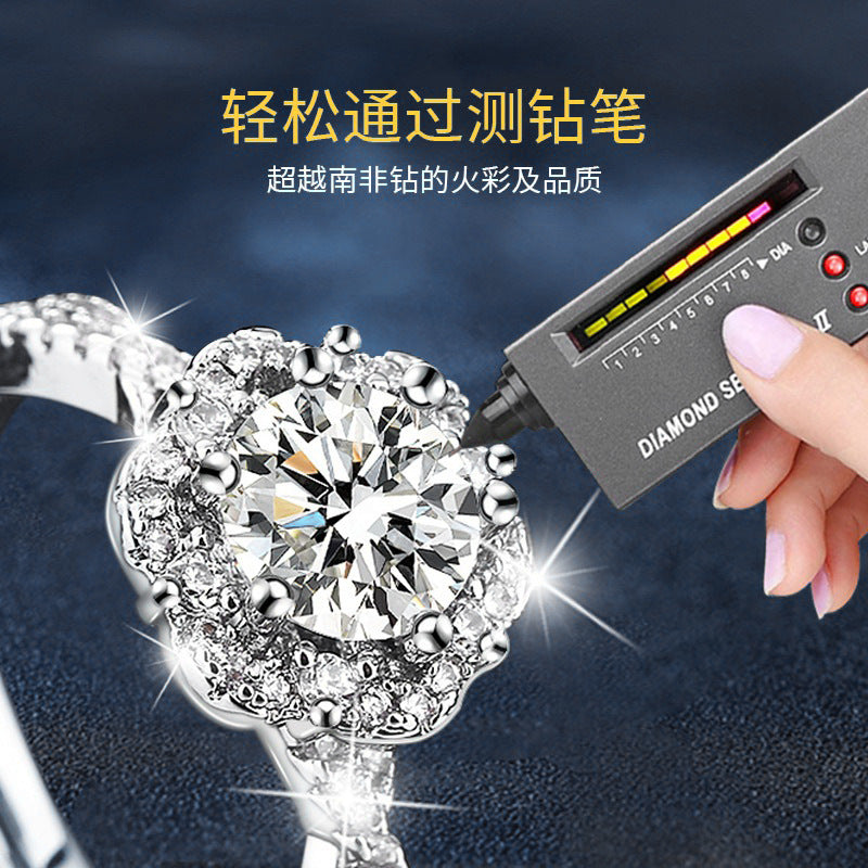 925 Sterling Silver Ring, Non-Fading, High-End Minimalist Style, Moissanite Open Ring, European and American Cross-Border Jewelry