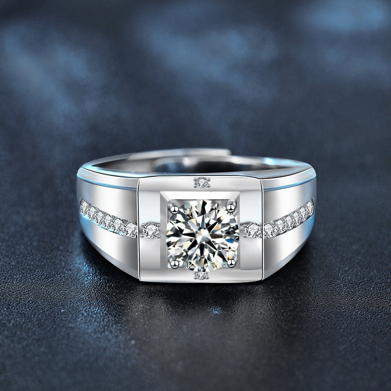 European and American men's ring platinum men's ring Moissanite simulated diamond ring personality domineering