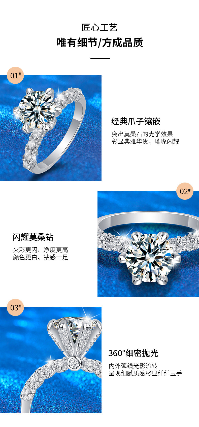 925 sterling silver moissanite diamond ring with 2 carats