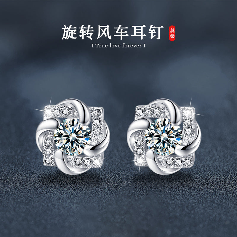 S925 Sterling Silver Moissanite Windmill Earrings, Unique Style, Fashionable High-end Design Earrings, Earrings