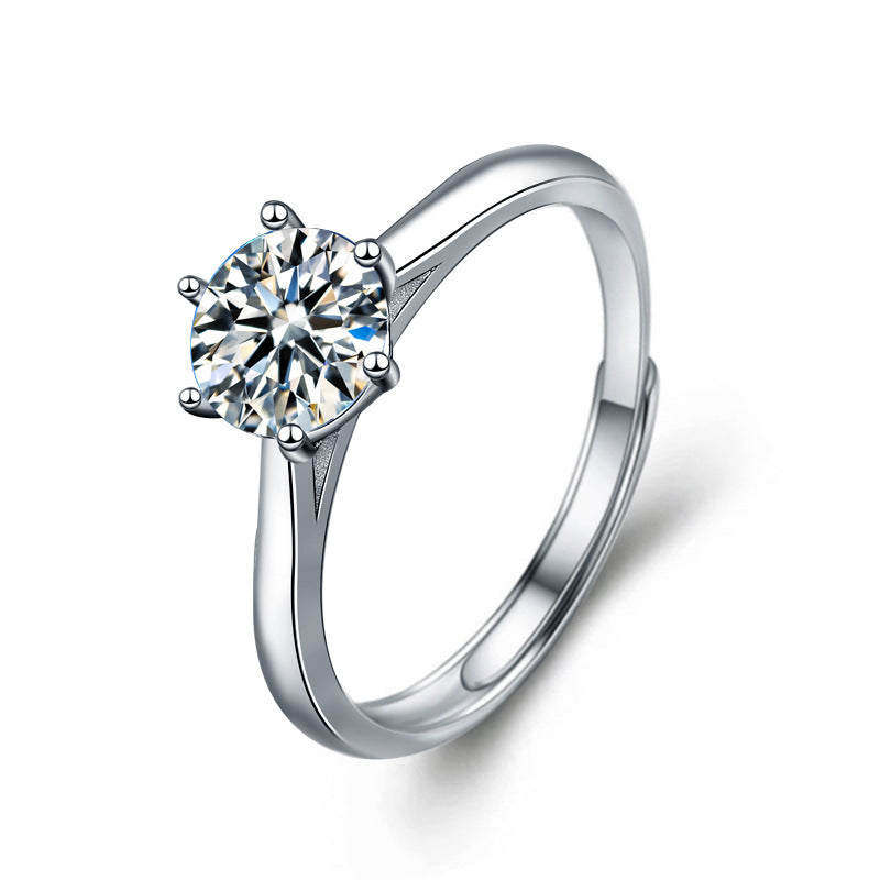 925 Silver Couple Ring, Unisex, Colorfast, Adjustable Matching Ring, High-end Moissanite Six-Prong Ring