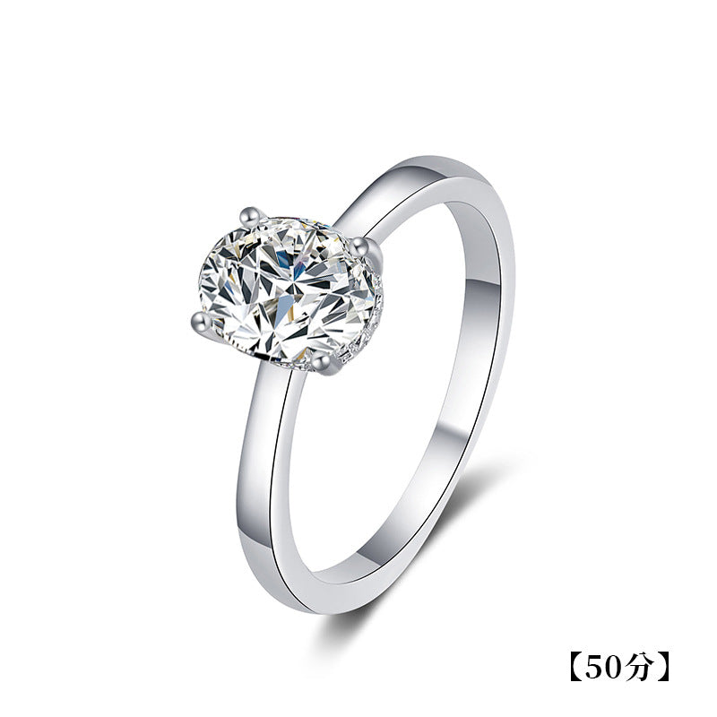 Cross-border Moissanite Pigeon Egg Ring Women's 925 Sterling Silver Accessories New Diamond Ring D Color Simulated Diamond Light Luxury High-End
