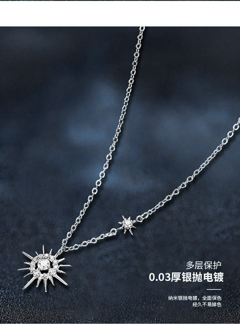 莫桑钻项链小众轻奢女士锁骨时尚配饰潮流珠宝纯银太阳银项链夏季