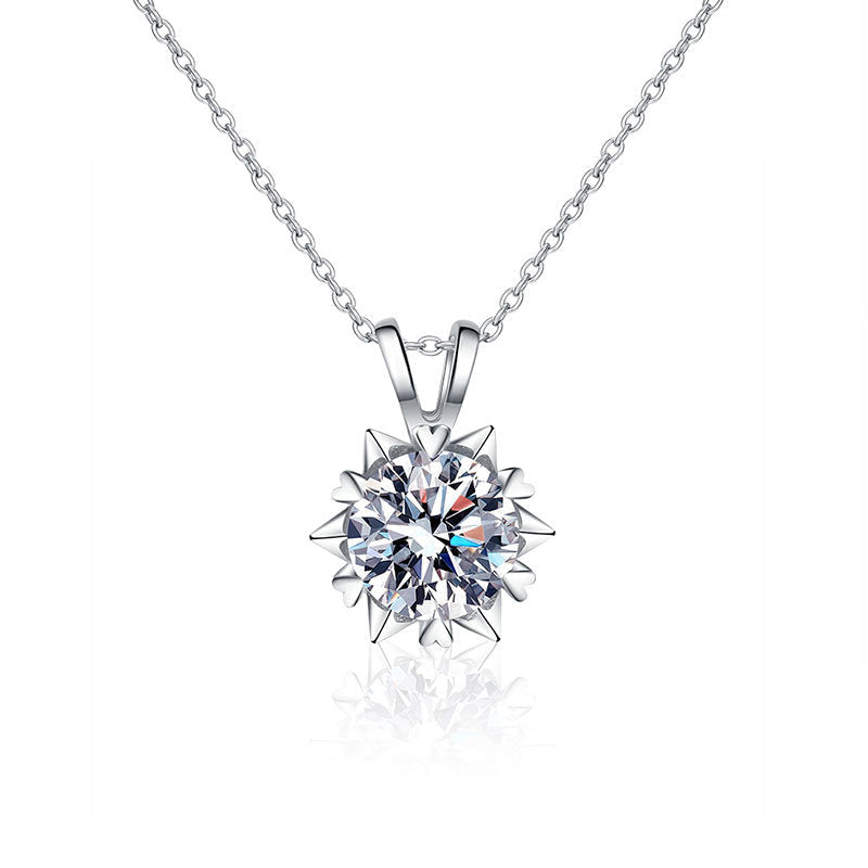 Best-selling 925 pure silver moissanite snowflake necklace, color-fast female pendant, luxury and exclusive high-end collar necklace