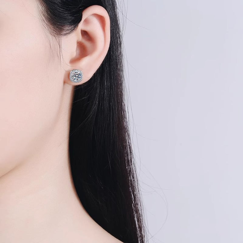 Moissanite 925 Sterling Silver Earrings Silver Needle Wholesale Women's Simple Geometric Square Earrings Small Earrings Ins