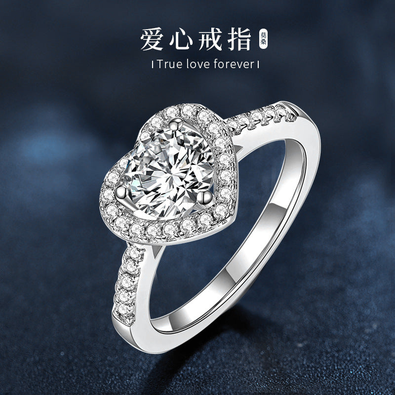 1 Carat Moissanite Ring 925 Sterling Silver Heart Diamond Ring Women's Heart Ring Jewelry with Certificate Proposal Wedding Gift