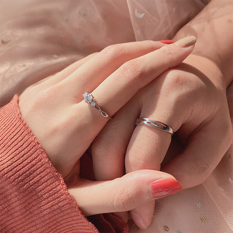 Entwined Love Black Hair Couple Rings 925 Sterling Silver Pair Rings Korean Style Simple Open Moissanite Wedding Engagement Gift Jewelry