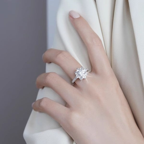 Moissanite 925 silver women's ring, unique design, rare snowflake ring, fashion accessory, imitation open ring, ins
