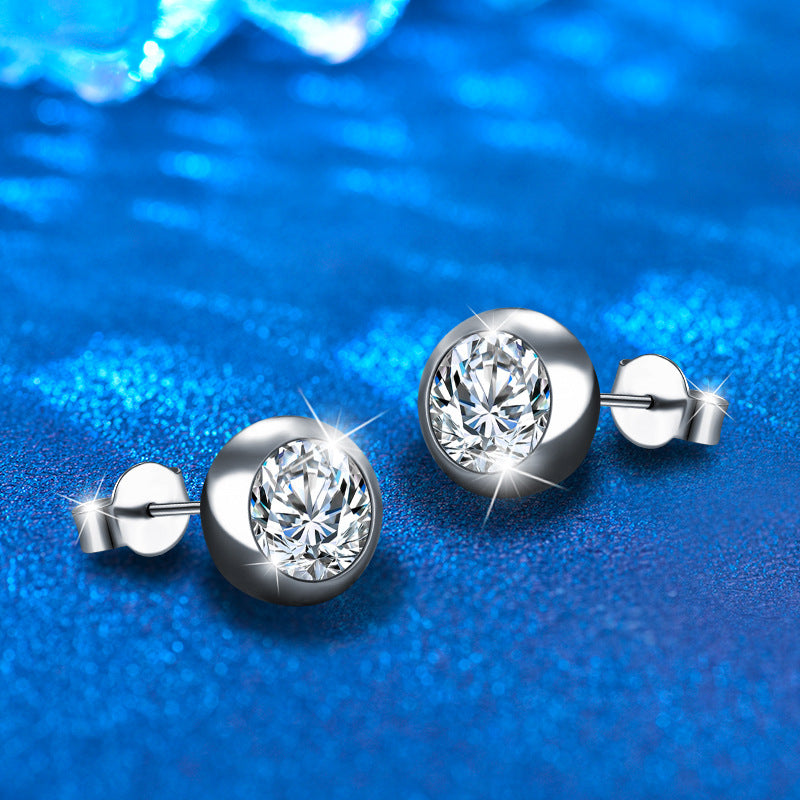 Classic s925 Sterling Silver Bubble Earrings Silver Needle High-end Luxurious Round Zircon Earrings Ear Jewelry ins