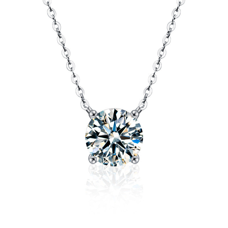 S925 Sterling Silver Moissanite Necklace for Women, Simple Luxury Classic Four-Claw Pendant Collar Jewelry