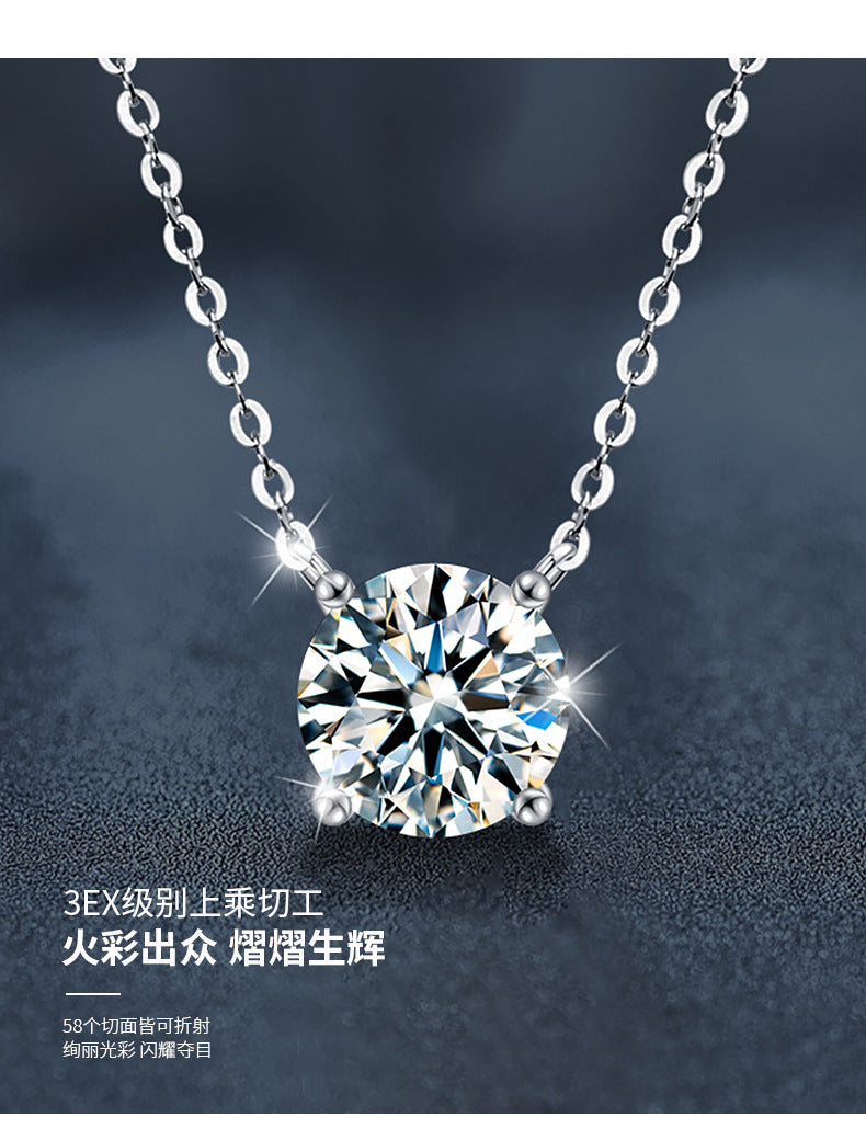 S925 Sterling Silver Moissanite Necklace for Women, Simple Luxury Classic Four-Claw Pendant Collar Jewelry