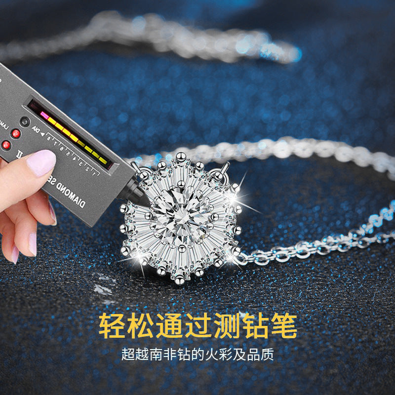 925 Sterling Silver Ice Flower Necklace for Women, Ins Style, High-end D-Color Moissanite Choker Jewelry
