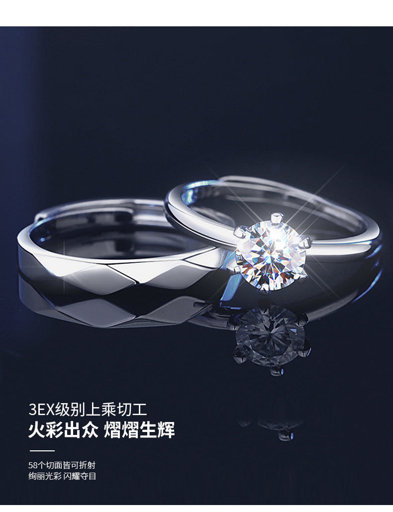 Couple Rings 925 Sterling Silver Moissanite Ring Minimalist Six-Prong Diamond Ring Plain Band Wedding Proposal Gift for Girlfriend