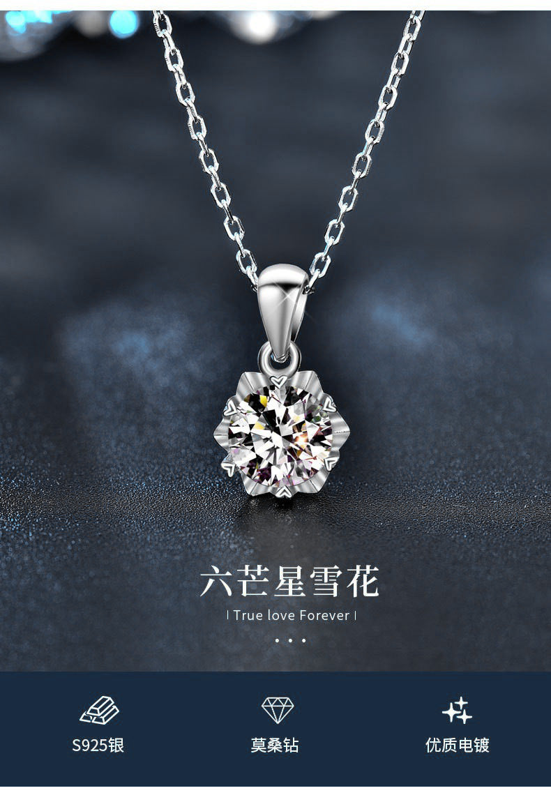 925 Silver Six-pointed Star Snowflake Necklace, Women's European and American Moissanite Collar Pendant Accessories, Fashion Jewelry