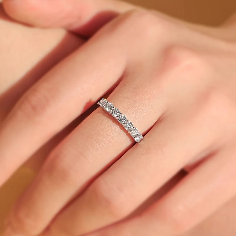 S925 Sterling Silver Moissanite Ring, Diamond Closed Ring, Seven Princess Moissanite Ring, Tail Ring