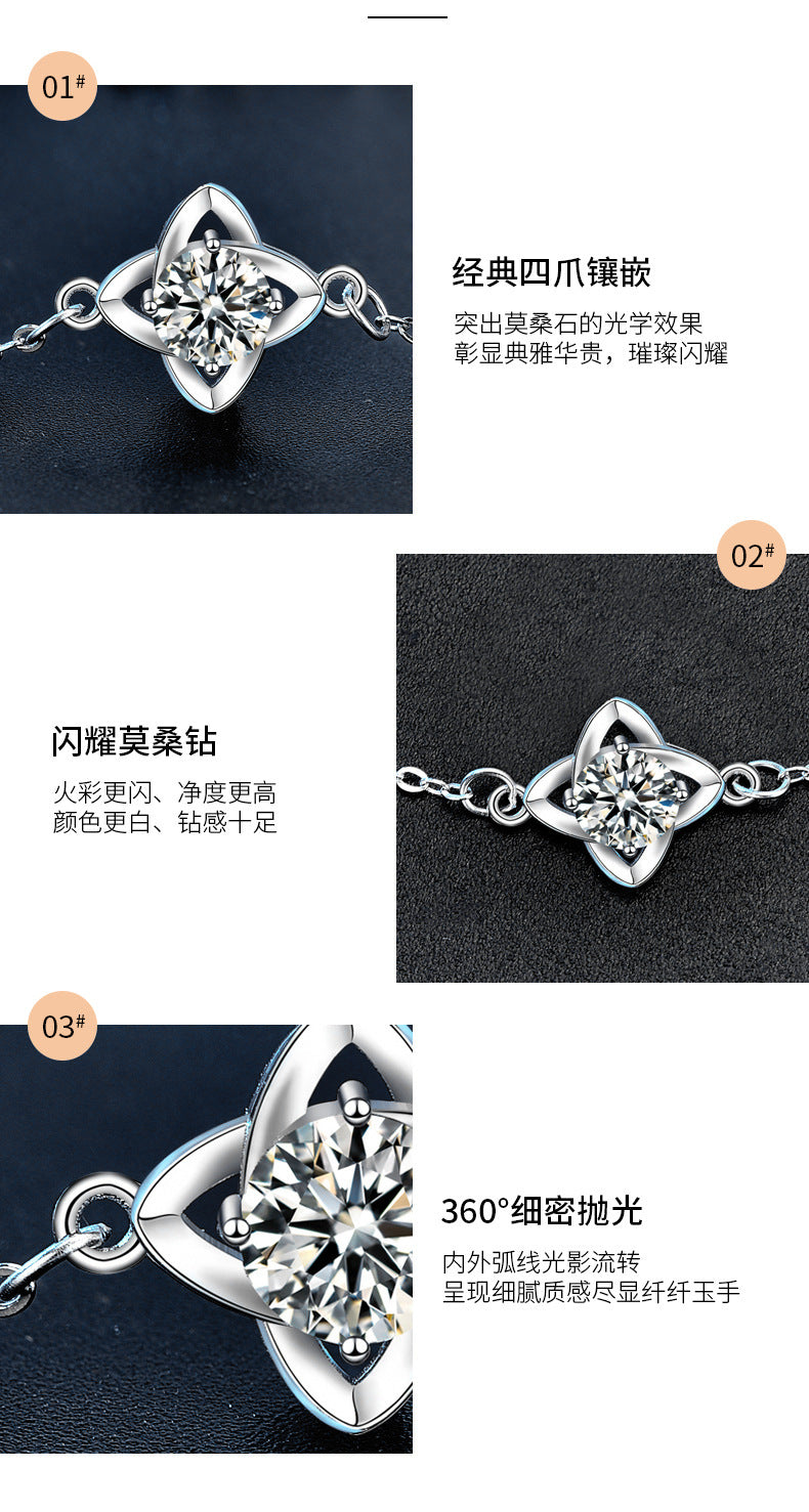 Moissanite four-leaf clover bracelet for women 925 sterling silver ins spring forest style Korean style bracelet bestie niche hand jewelry