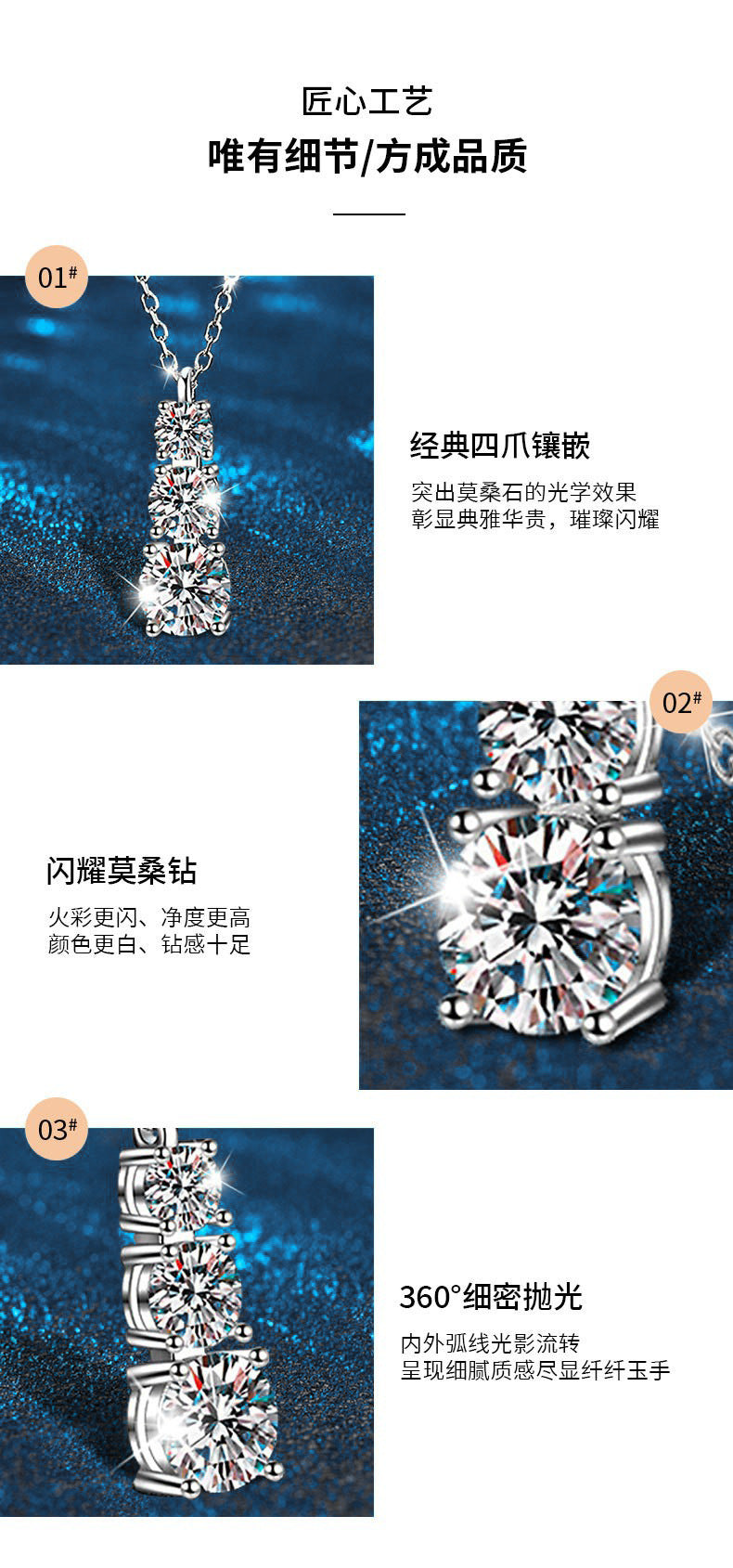 925 Sterling Silver Pendant Accessories Three Lives Three Worlds Necklace Women's Versatile High-End Moissanite D Color