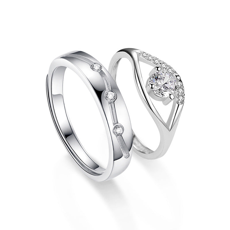 Moissanite couple ring, a pair of pure silver, unique love ring, 925 silver, simple open adjustable cross-border DIY jewelry