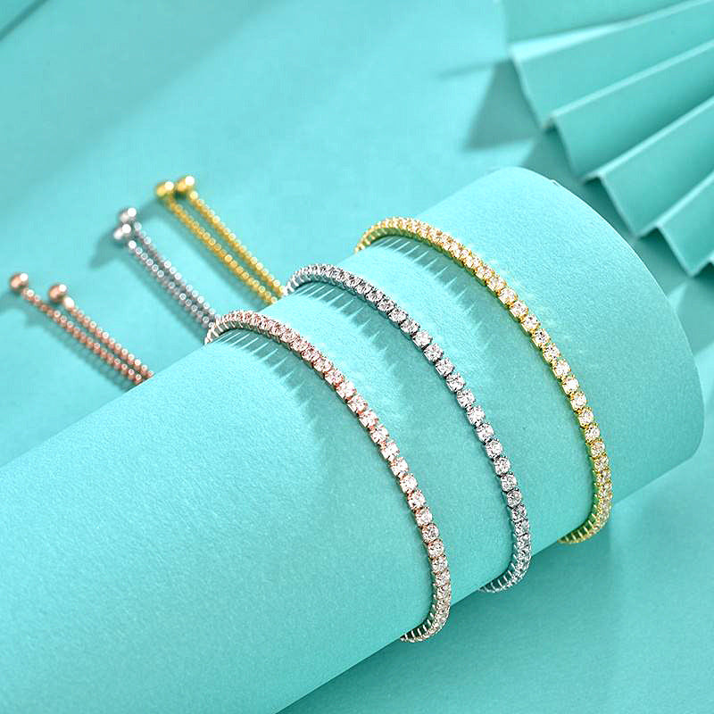 925 Silver Zircon Full Diamond Bracelet Adjustable Push-Pull Hand Jewelry Versatile Popular Bracelet Handmade Jewelry Wholesale