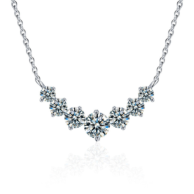 925 Silver Smiling Seven Princess Necklace Accessories, High-end, Versatile Moissanite Pendant, Women's Ins Simple Collar Chain