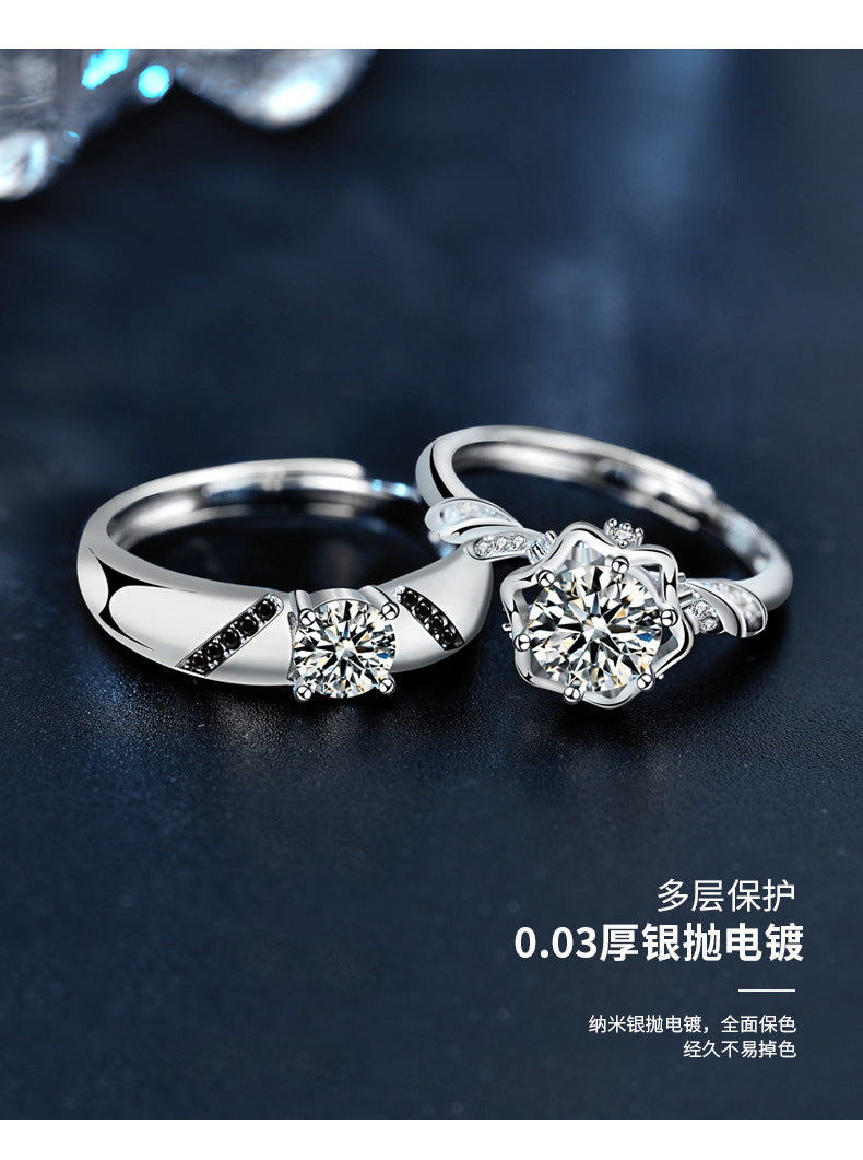 925 Sterling Silver Original Moissanite Couple Rings Ins Silver Jewelry Couple Rings Wedding Dress Suit Jewelry Open Finger Rings Accessories