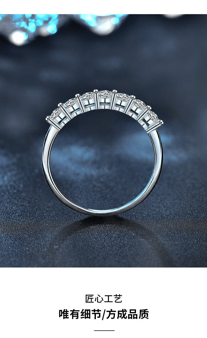 S925 Sterling Silver Moissanite Ring, Diamond Closed Ring, Seven Princess Moissanite Ring, Tail Ring