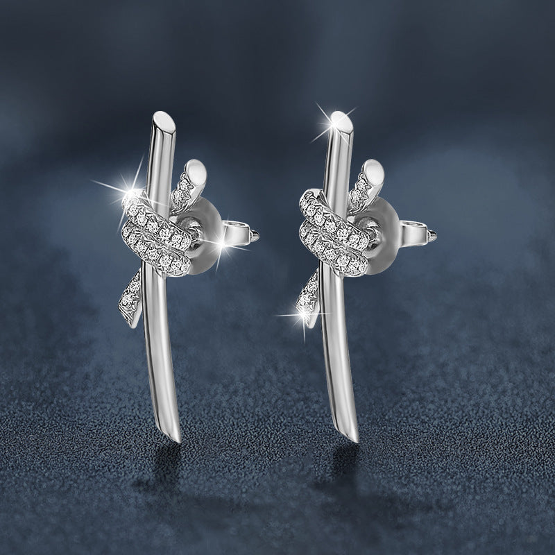 Moissanite T-style Earrings 925 Sterling Silver Simple New Creative Twisted Rope Earrings Hot Selling Accessories