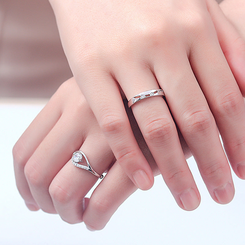 Moissanite couple ring, a pair of pure silver, unique love ring, 925 silver, simple open adjustable cross-border DIY jewelry