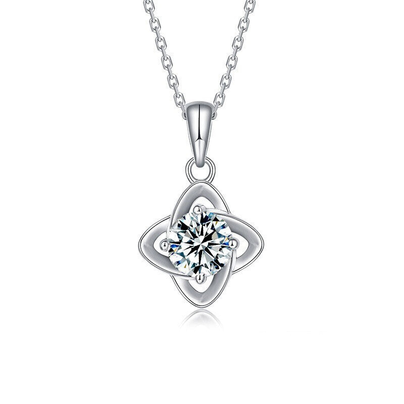 Mossianite Four-leaf Clover Necklace, Women's Korean Style New 925 Pure Silver Pendant Imitation Diamond Collar Jewelry