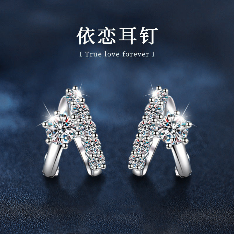 S925 Sterling Silver Earrings Women's Moissanite Stud Earrings Light Luxury High-End Cross-Border European and American Earrings