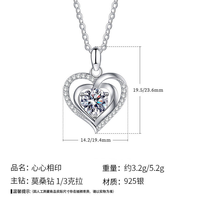 925 Silver Heart Necklace Silver Jewelry Moissanite Trendy Collarbone Pendant Birthday Gift for Girlfriend Accessories