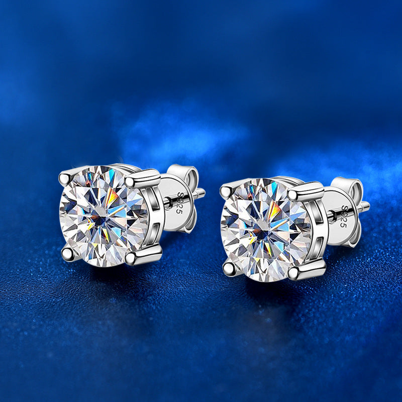 New 2 Carat Moissanite Niche Design Celebrity Earrings 925 Sterling Silver Fashion Square Four-Claw Ear Stud Empty Setting