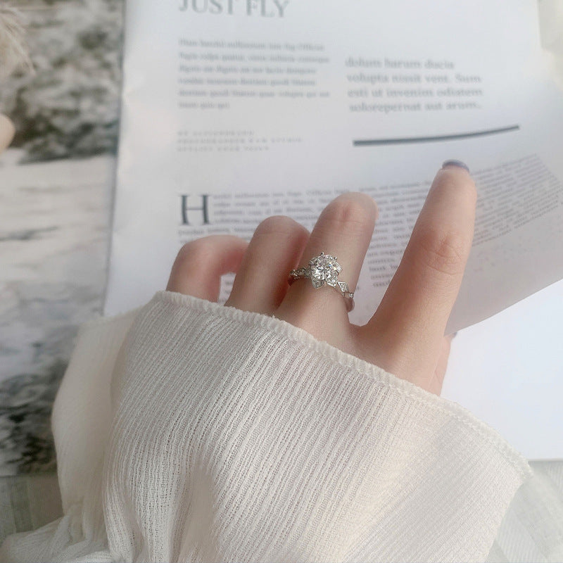 Original 925 Sterling Silver Ring for Women, Minimalist Moissanite Hand Jewelry, Unique Hexagram Fashion Engagement Ring