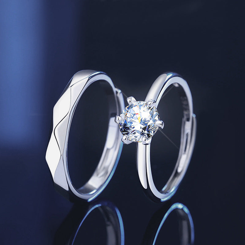 Couple Rings 925 Sterling Silver Moissanite Ring Minimalist Six-Prong Diamond Ring Plain Band Wedding Proposal Gift for Girlfriend