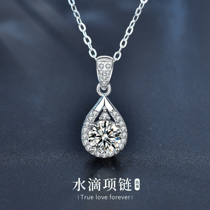 Moissanite 925 Sterling Silver Necklace Jewelry for Women, Versatile High-end Drip Pendant Mother's Day Gift Cross-border New Product