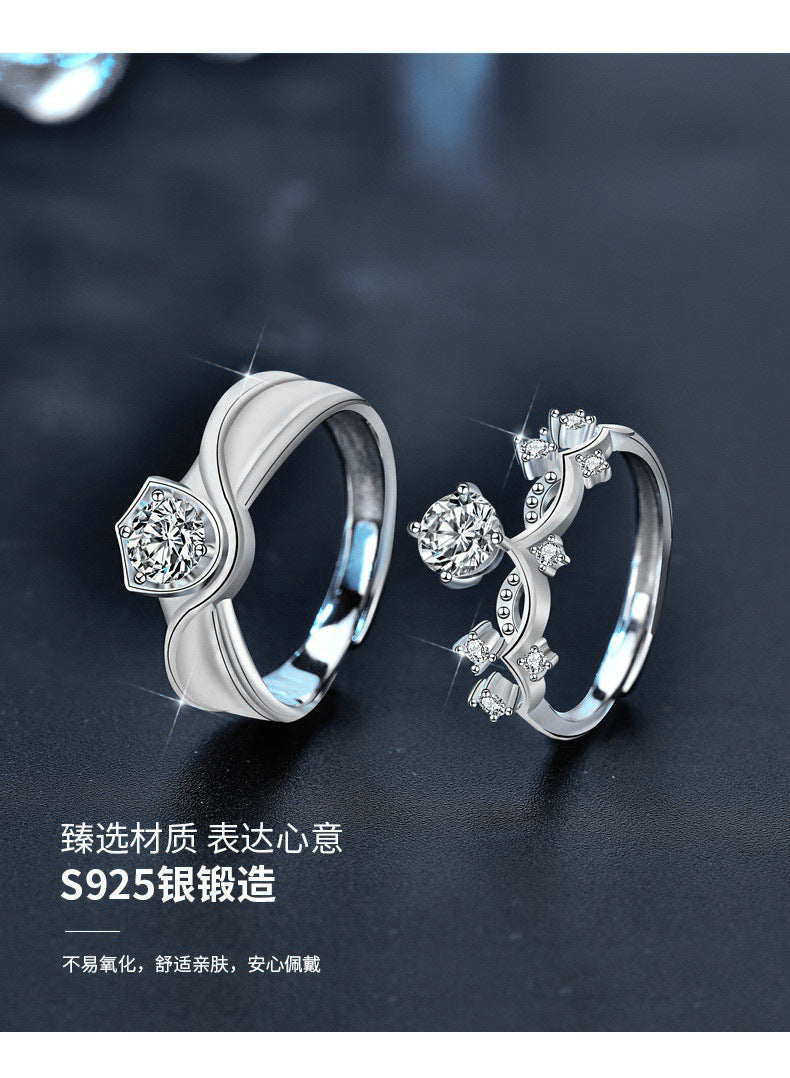 Original Princess and Knight Couple Rings Moissanite S925 Sterling Silver Rings Open Wedding Rings Jewelry Engraving