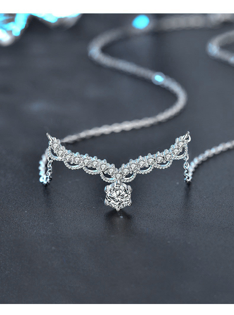A deer with you necklace, ins unique design, 925 pure silver, moissanite, forest style deer antler pendant set chain, Christmas decoration